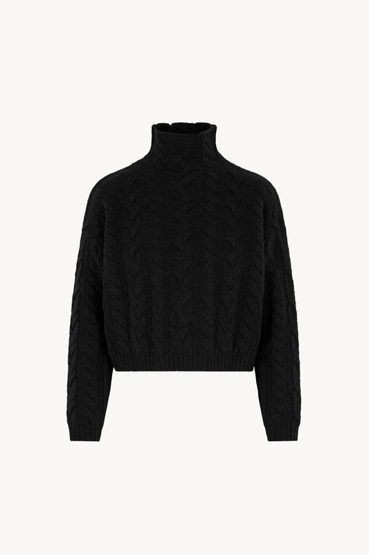 Maglia Lupetto a Trecce in Puro Cashmere Nero