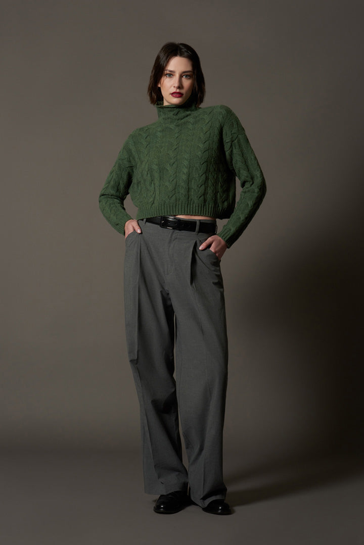 Maglia Lupetto a Trecce in Puro Cashmere Loden