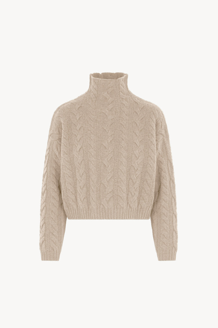 Maglia Lupetto a Trecce in Puro Cashmere Avena