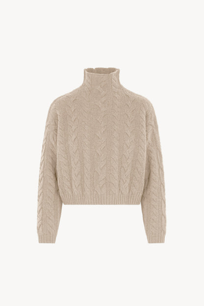 Maglia Lupetto a Trecce in Puro Cashmere Avena
