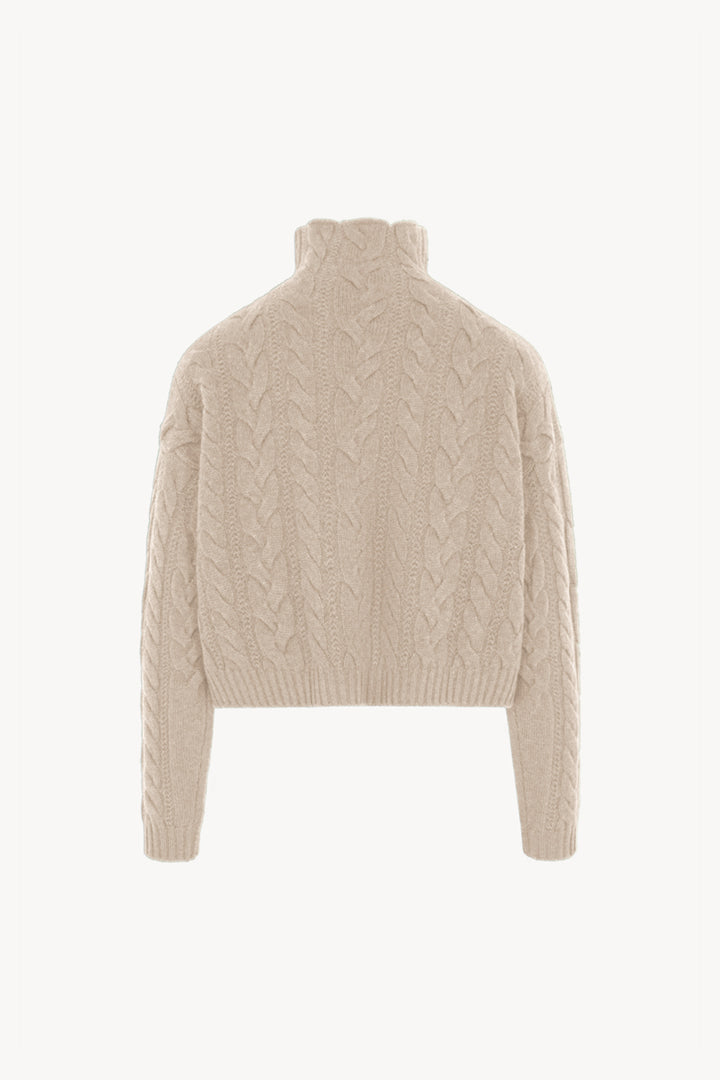 Maglia Lupetto a Trecce in Puro Cashmere Avena