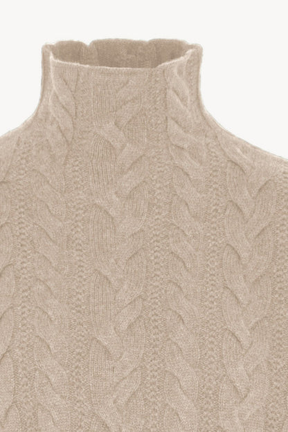 Maglia Lupetto a Trecce in Puro Cashmere Avena