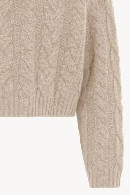 Maglia Lupetto a Trecce in Puro Cashmere Avena