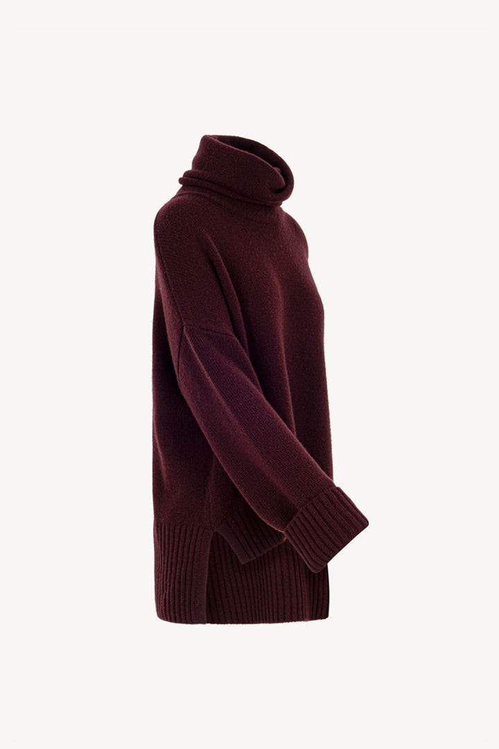 Maglia 8 fili con Collo ad Anello in Puro Cashmere Acero