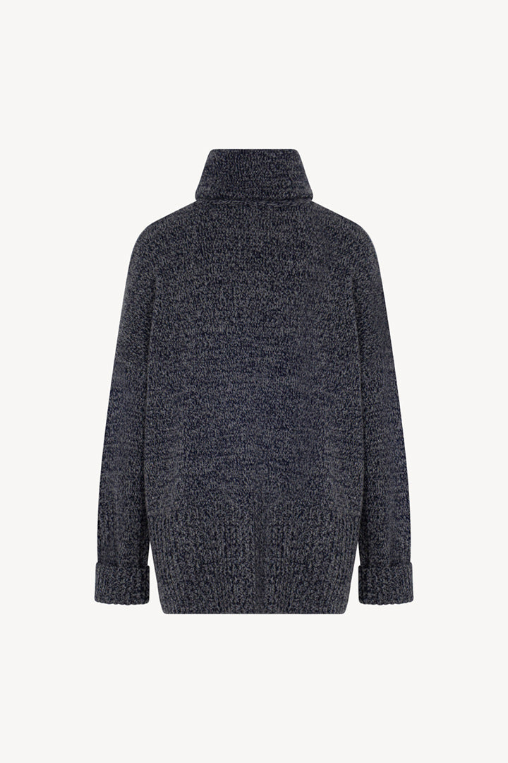 Maglia 8 fili con Collo ad Anello in Puro Cashmere Moulinè Notte