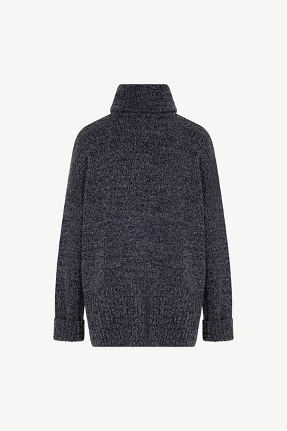 Maglia 8 fili con Collo ad Anello in Puro Cashmere Moulinè Notte
