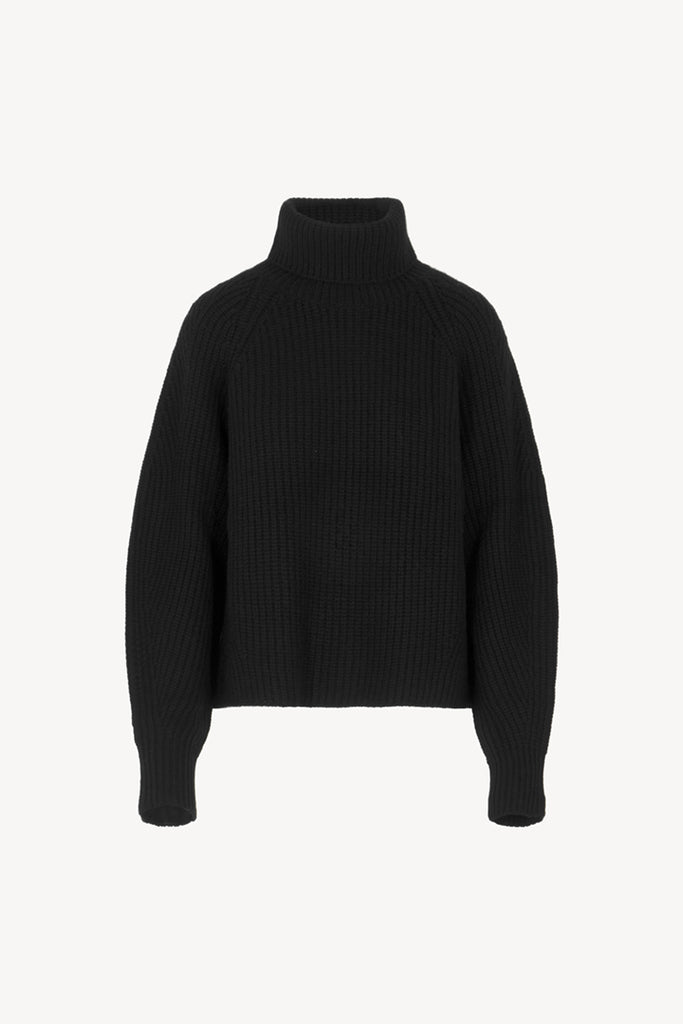 Black Pure Cashmere 8-Ply English Rib Knit Turtleneck Sweater