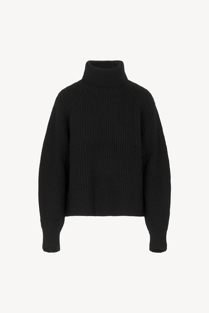 Black Pure Cashmere 8-Ply English Rib Knit Turtleneck Sweater