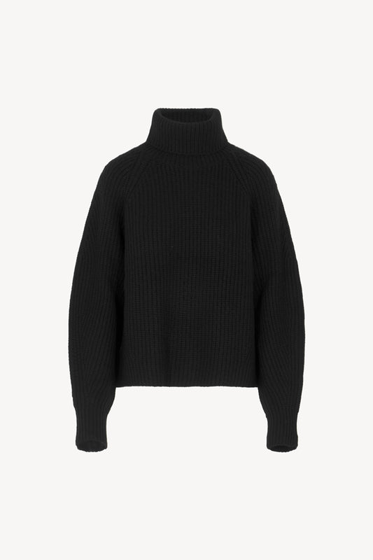 Black Pure Cashmere 8-Ply English Rib Knit Turtleneck Sweater