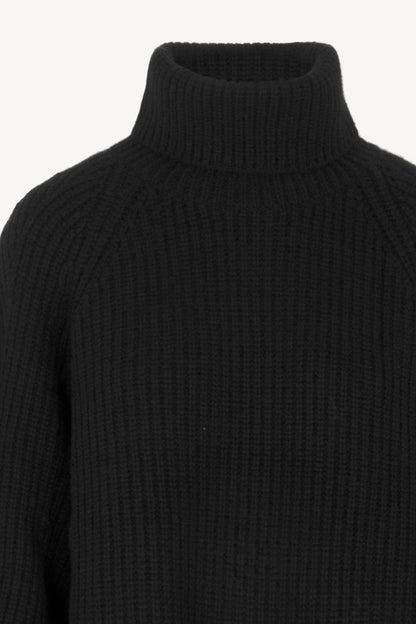Black Pure Cashmere 8-Ply English Rib Knit Turtleneck Sweater