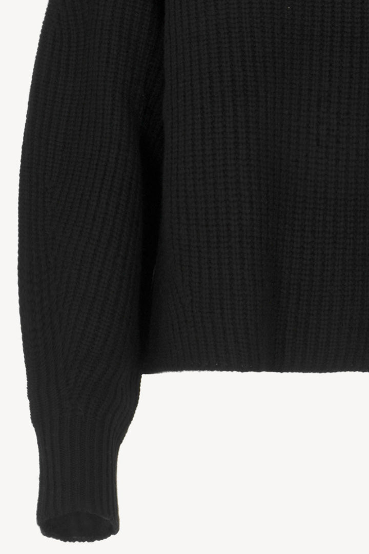 Black Pure Cashmere 8-Ply English Rib Knit Turtleneck Sweater