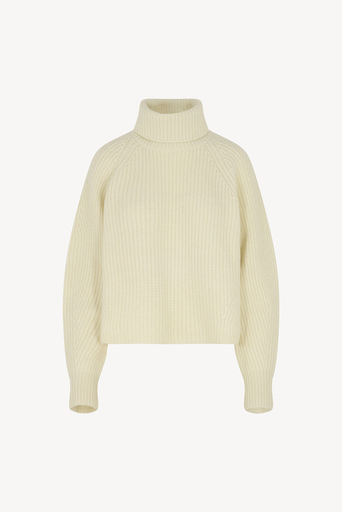 Ivory Pure Cashmere 8-Ply English Rib Knit Turtleneck Sweater