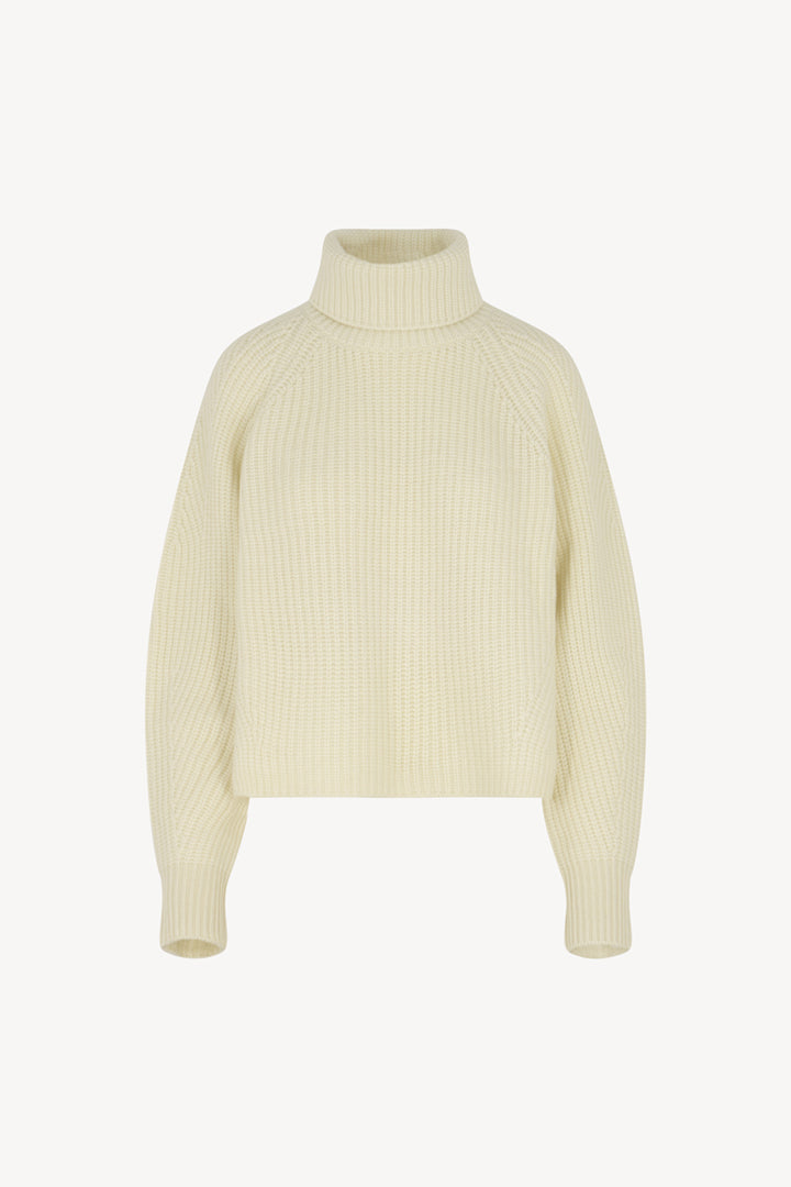 Ivory Pure Cashmere 8-Ply English Rib Knit Turtleneck Sweater