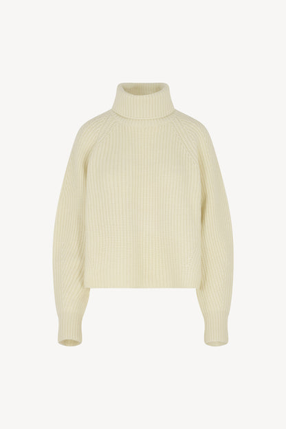 Ivory Pure Cashmere 8-Ply English Rib Knit Turtleneck Sweater