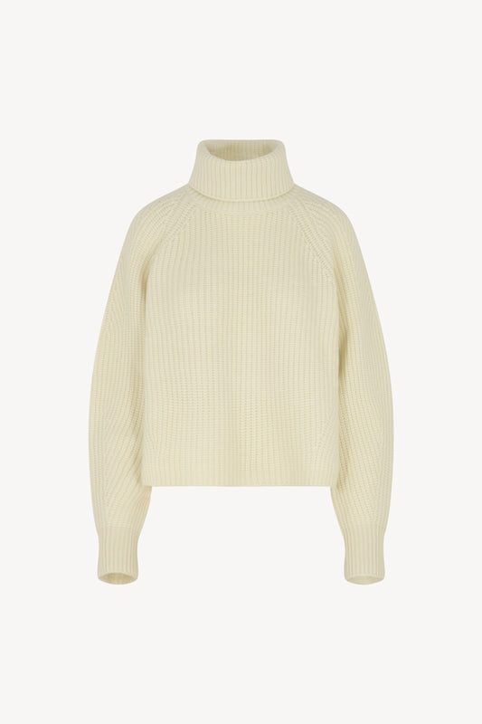 Ivory Pure Cashmere 8-Ply English Rib Knit Turtleneck Sweater