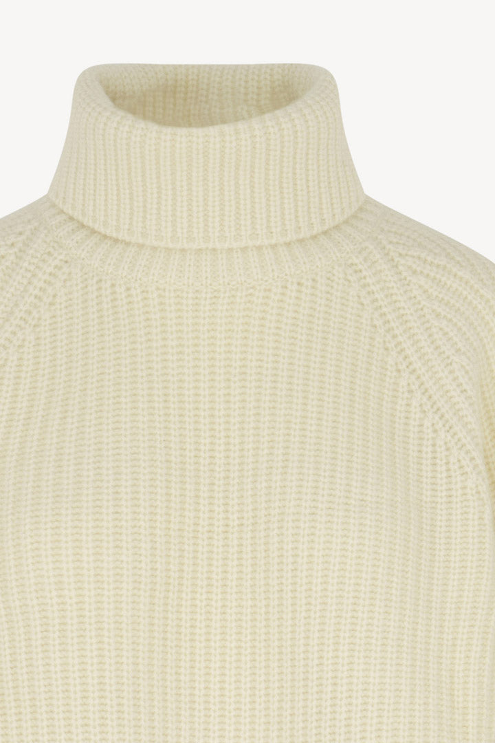 Ivory Pure Cashmere 8-Ply English Rib Knit Turtleneck Sweater