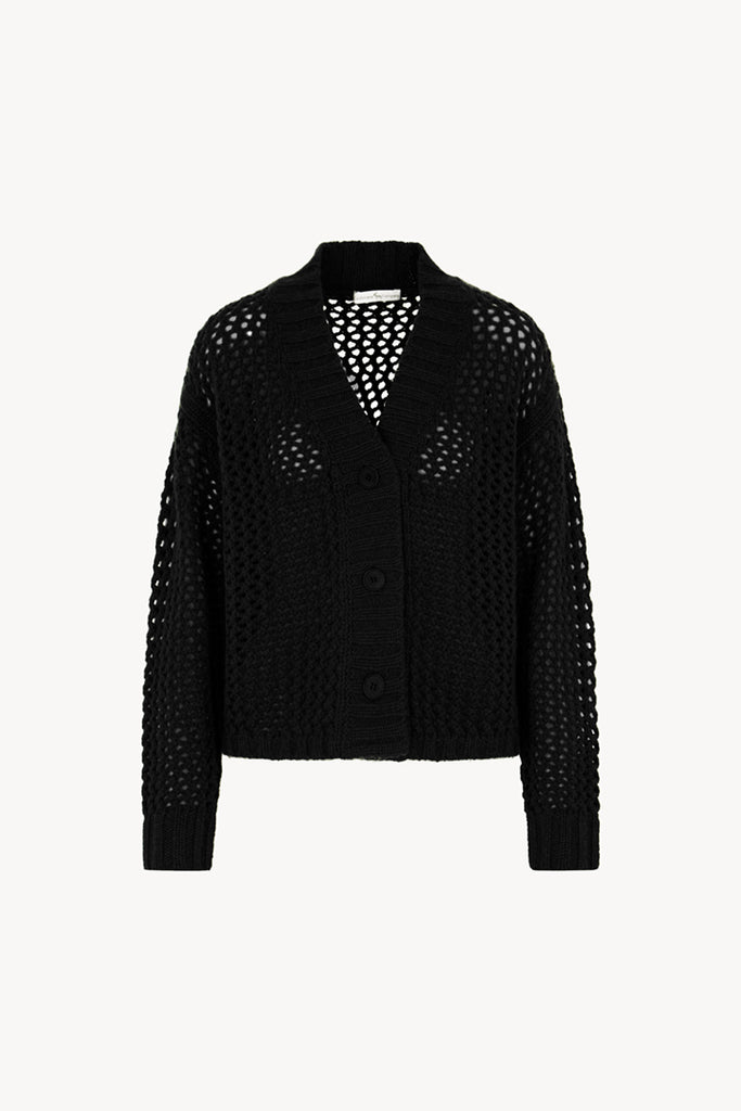 Cardigan in Punto Rete in Puro Cashmere Nero