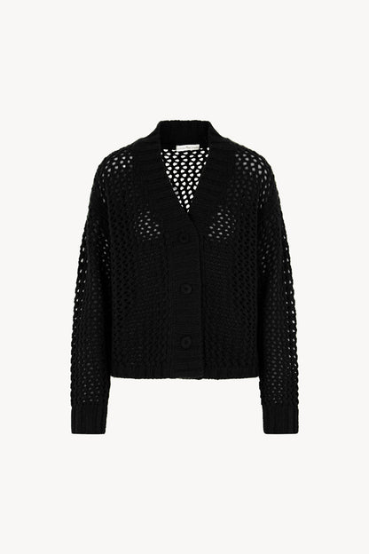 Cardigan in Punto Rete in Puro Cashmere Nero