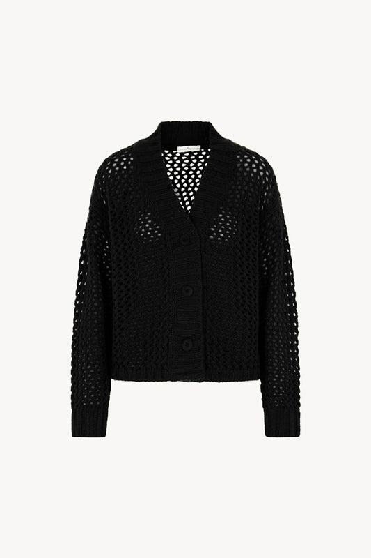 Cardigan in Punto Rete in Puro Cashmere Nero
