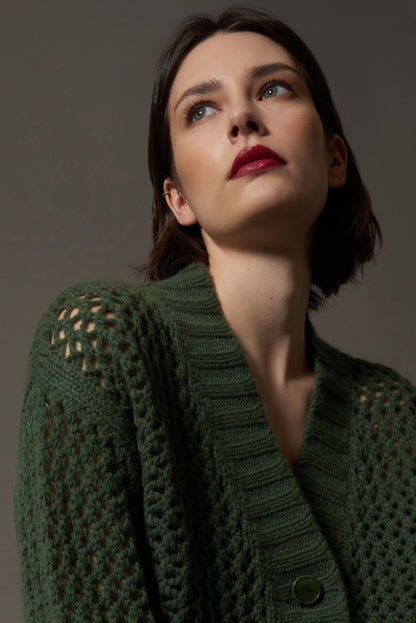 Cardigan in Punto Rete in Puro Cashmere Loden