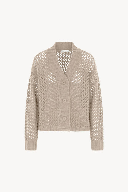 Cardigan in Punto Rete in Puro Cashmere Avena