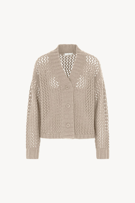 Cardigan in Punto Rete in Puro Cashmere Avena