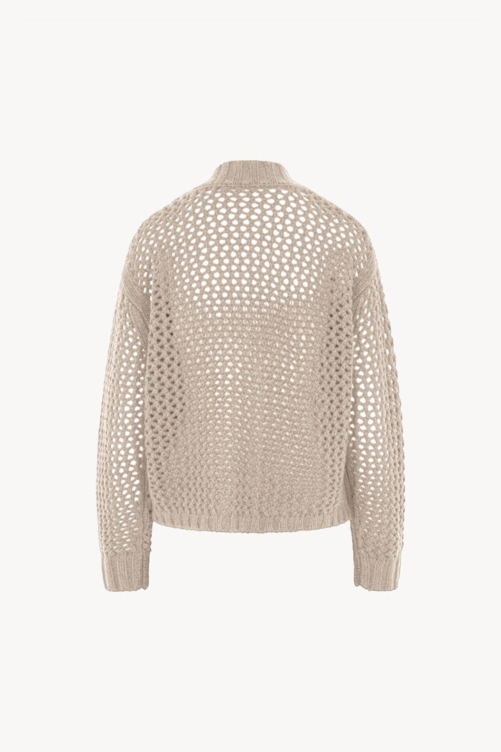 Cardigan in Punto Rete in Puro Cashmere Avena