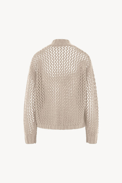 Cardigan in Punto Rete in Puro Cashmere Avena