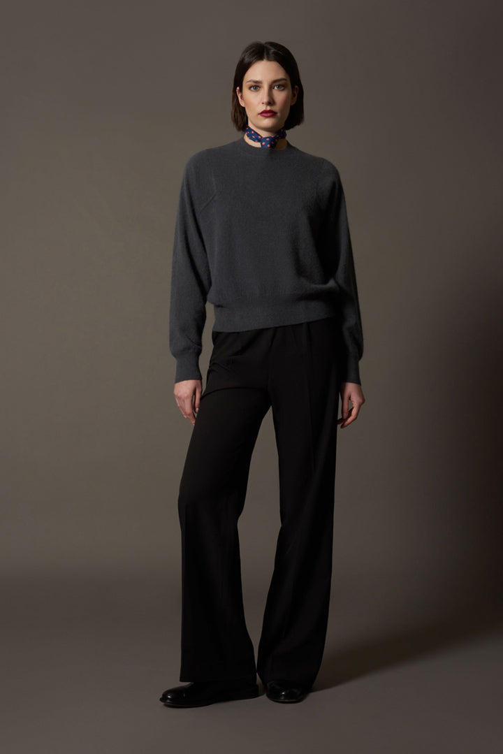 Girocollo Maniche Squadrate in Puro Cashmere Garzato Ardesia