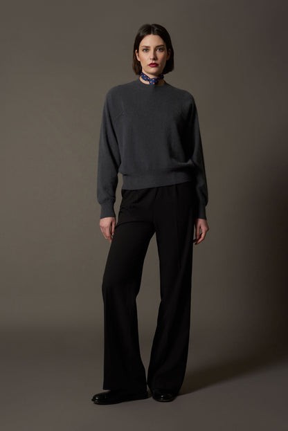 Girocollo Maniche Squadrate in Puro Cashmere Garzato Ardesia