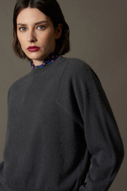 Girocollo Maniche Squadrate in Puro Cashmere Garzato Ardesia