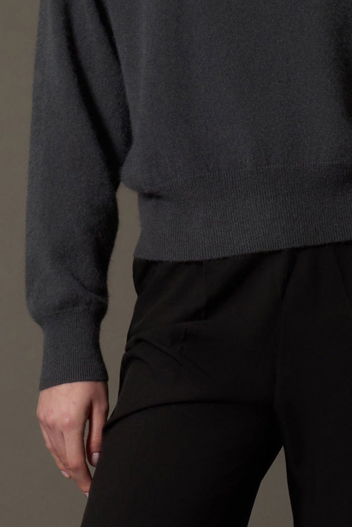 Girocollo Maniche Squadrate in Puro Cashmere Garzato Ardesia