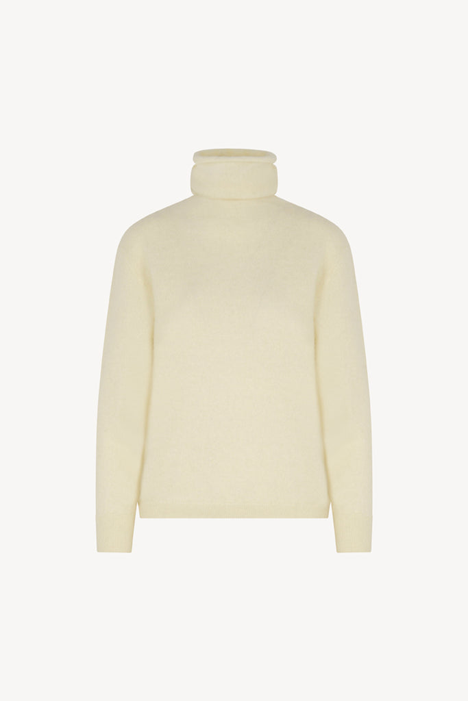 Maglia a Collo Alto in Puro Cashmere Garzato Latte