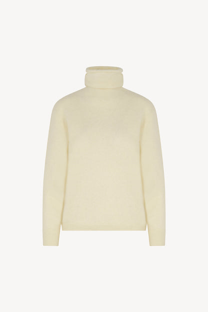 Maglia a Collo Alto in Puro Cashmere Garzato Latte