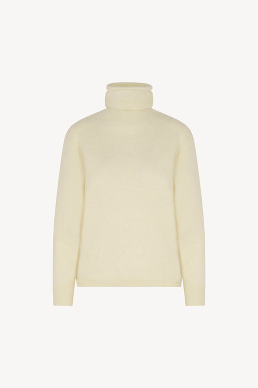 Maglia a Collo Alto in Puro Cashmere Garzato Latte