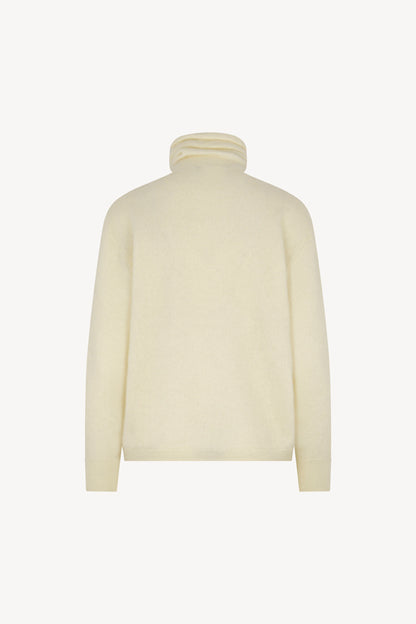 Maglia a Collo Alto in Puro Cashmere Garzato Latte