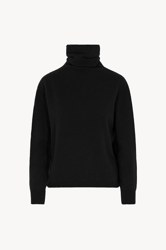 Maglia a Collo Alto in Puro Cashmere Garzato Nero