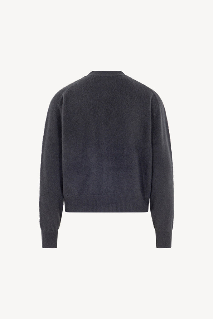 Cardigan Scollo a V in Puro Cashmere Garzato Ardesia