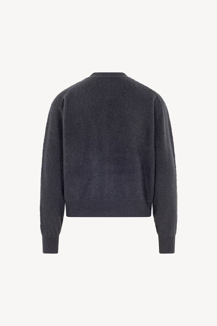 Cardigan Scollo a V in Puro Cashmere Garzato Ardesia