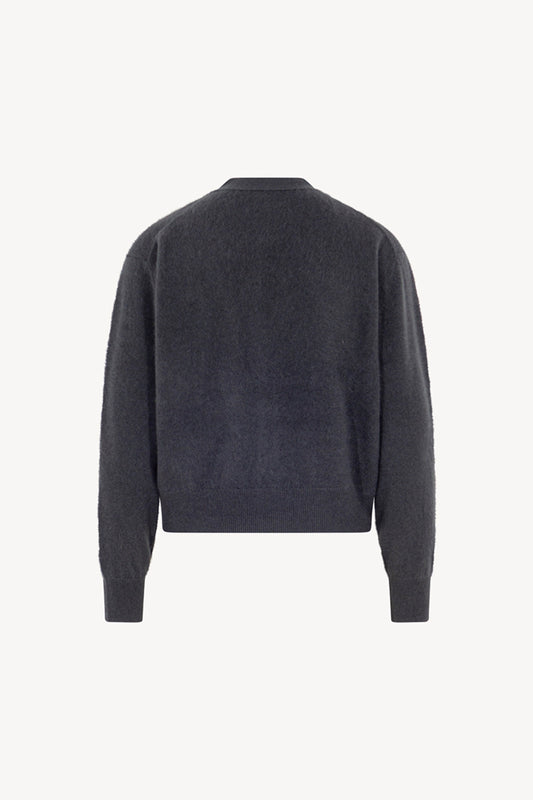 Cardigan Scollo a V in Puro Cashmere Garzato Ardesia