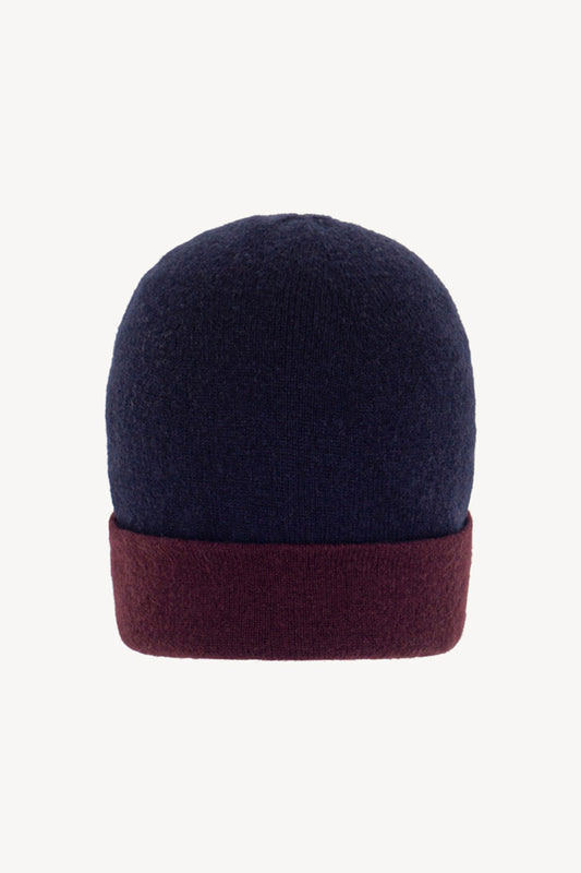 Berretto Reversibile in Puro Cashmere Notte-Acero