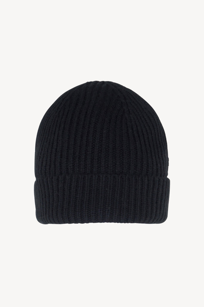 Berretto Unisex a Coste in Puro Cashmere Nero - Modello Corto