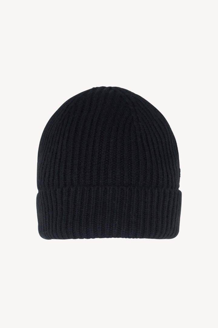 Berretto Unisex a Coste in Puro Cashmere Nero - Modello Corto