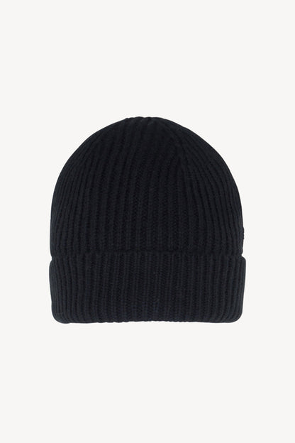 Berretto Unisex a Coste in Puro Cashmere Nero - Modello Corto