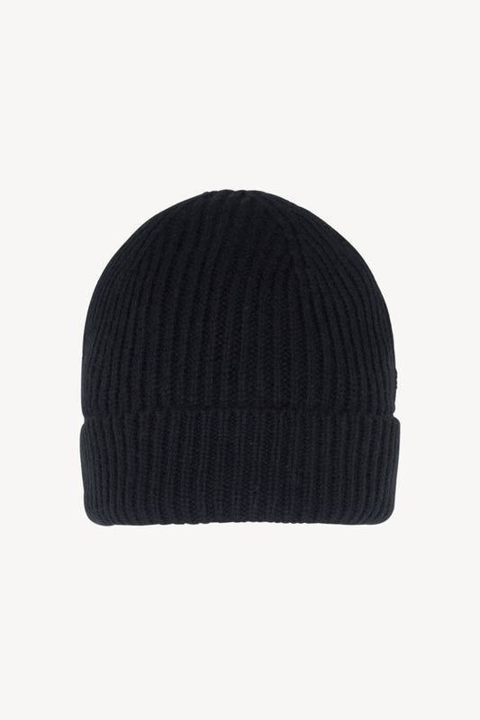 Berretto Unisex a Coste in Puro Cashmere Nero - Modello Corto