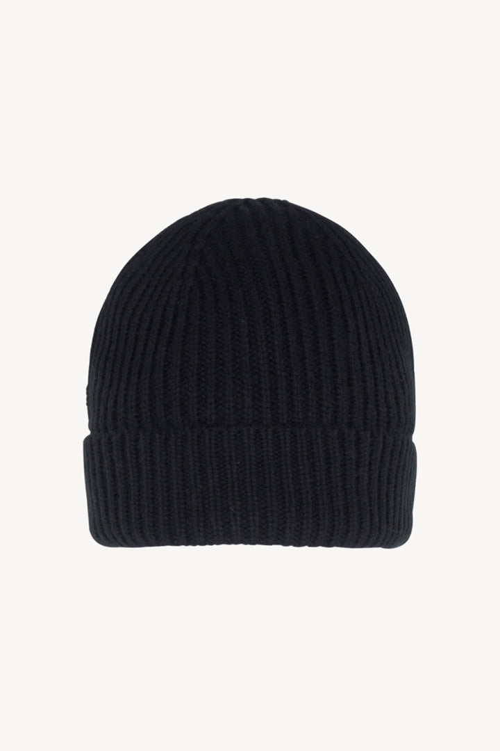 Berretto Unisex a Coste in Puro Cashmere Nero - Modello Corto