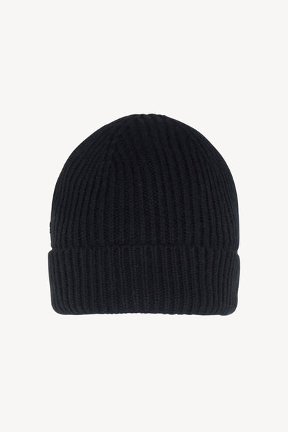 Berretto Unisex a Coste in Puro Cashmere Nero - Modello Corto