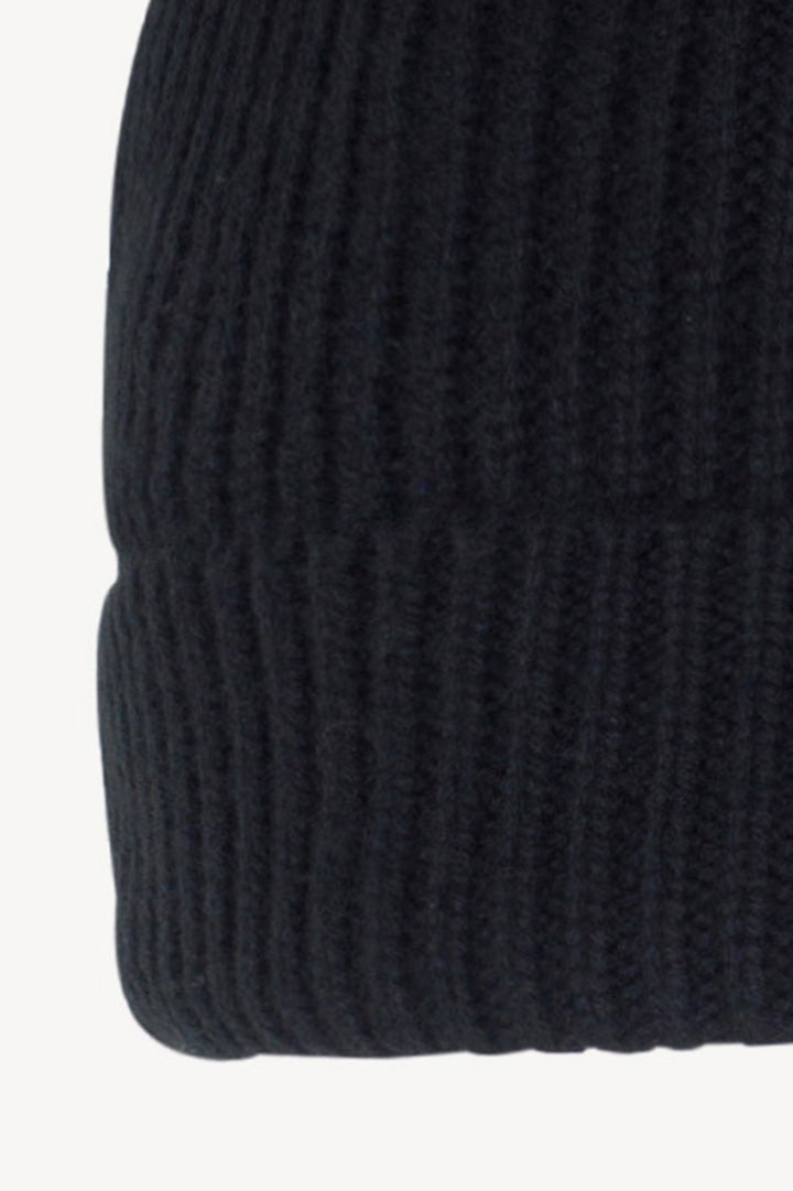 Berretto Unisex a Coste in Puro Cashmere Nero - Modello Corto