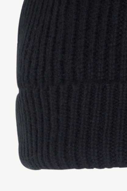 Berretto Unisex a Coste in Puro Cashmere Nero - Modello Corto