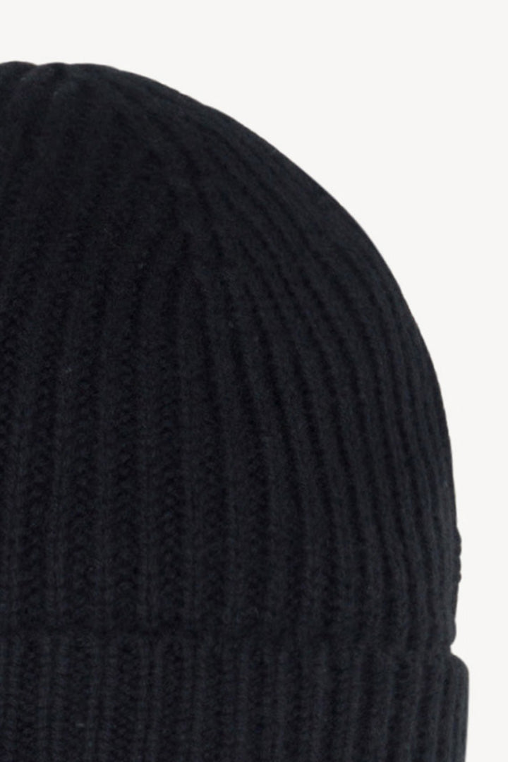 Berretto Unisex a Coste in Puro Cashmere Nero - Modello Corto